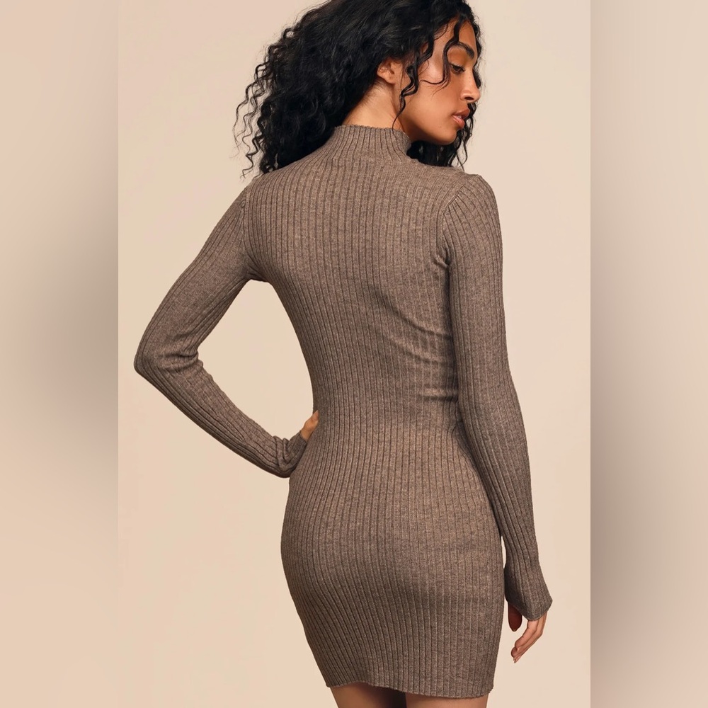 Lulus Ribbed Mock Neck Sweater Dress - Picture 3 of 6